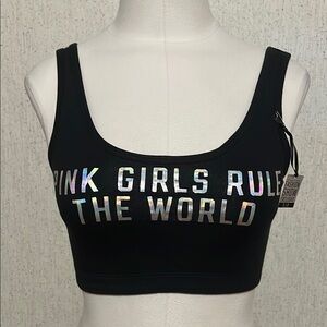 Trendy Black Top, PINK Crop/Haut court with Holographic Text Small